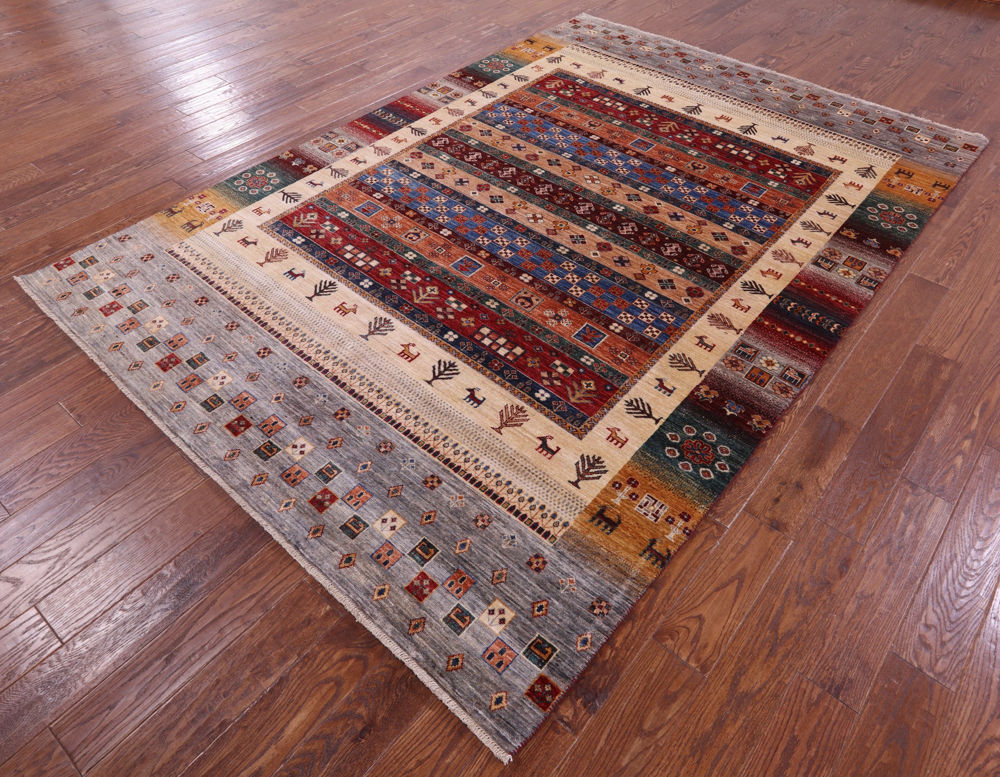 Persian Gabbeh Tribal Hand Knotted Wool Rug - 6' 9" X 9' 10" - Golden Nile
