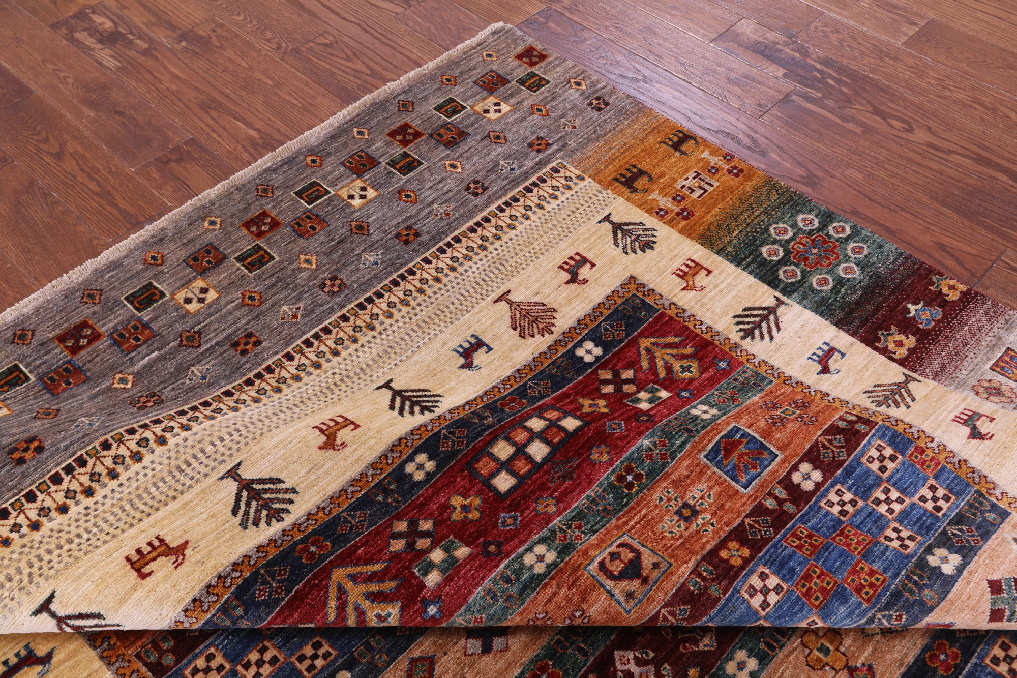 Persian Gabbeh Tribal Hand Knotted Wool Rug - 6' 9" X 9' 10" - Golden Nile