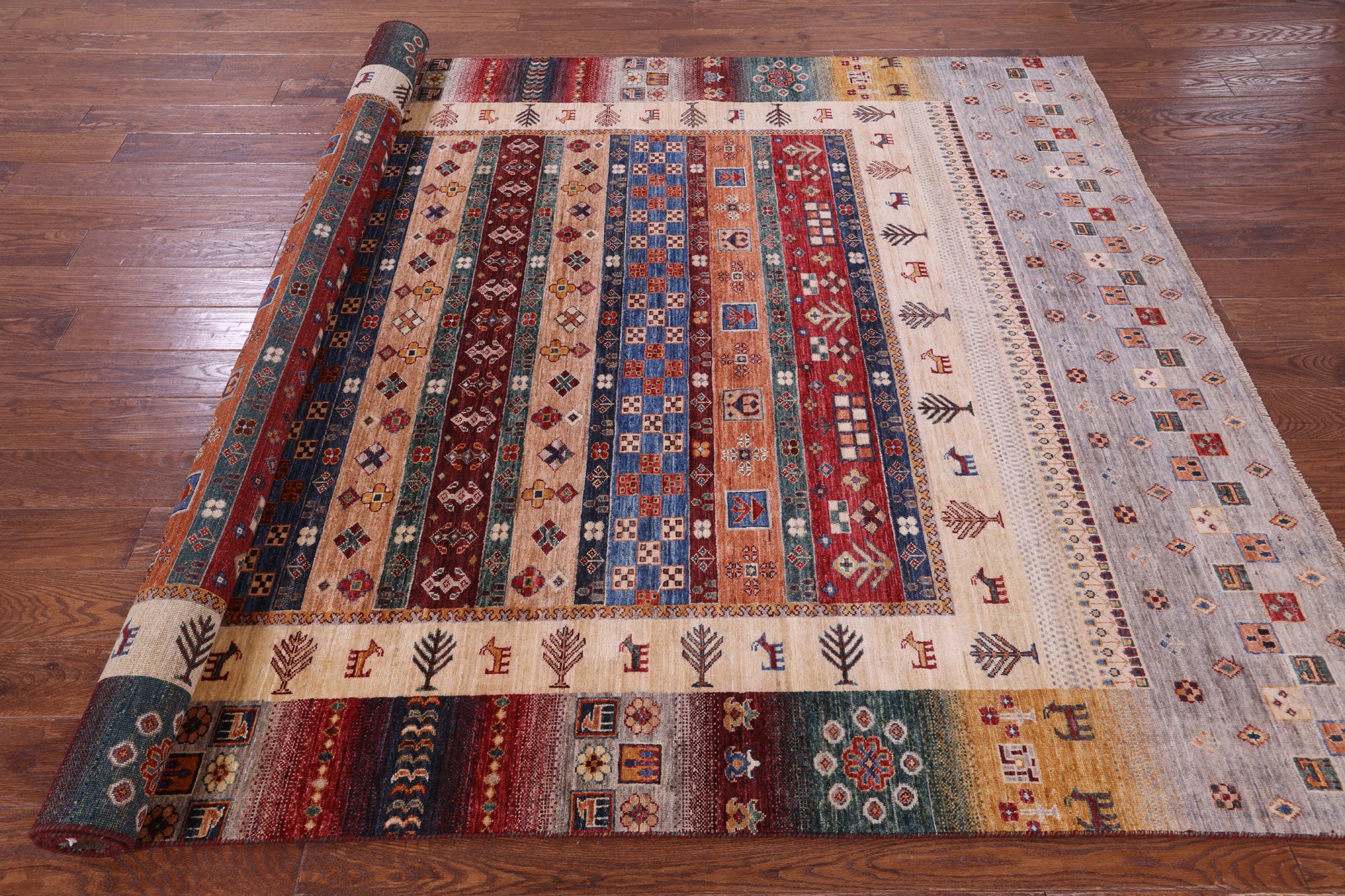 Persian Gabbeh Tribal Hand Knotted Wool Rug - 6' 9" X 9' 10" - Golden Nile