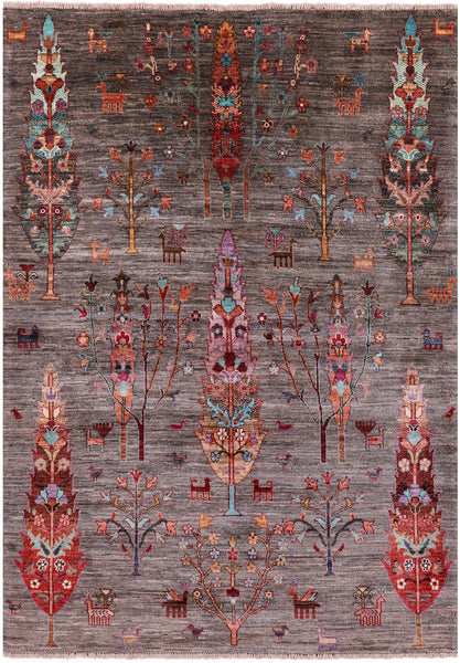 Persian Gabbeh Tribal Hand Knotted Wool Rug - 4' 9" X 6' 9" - Golden Nile