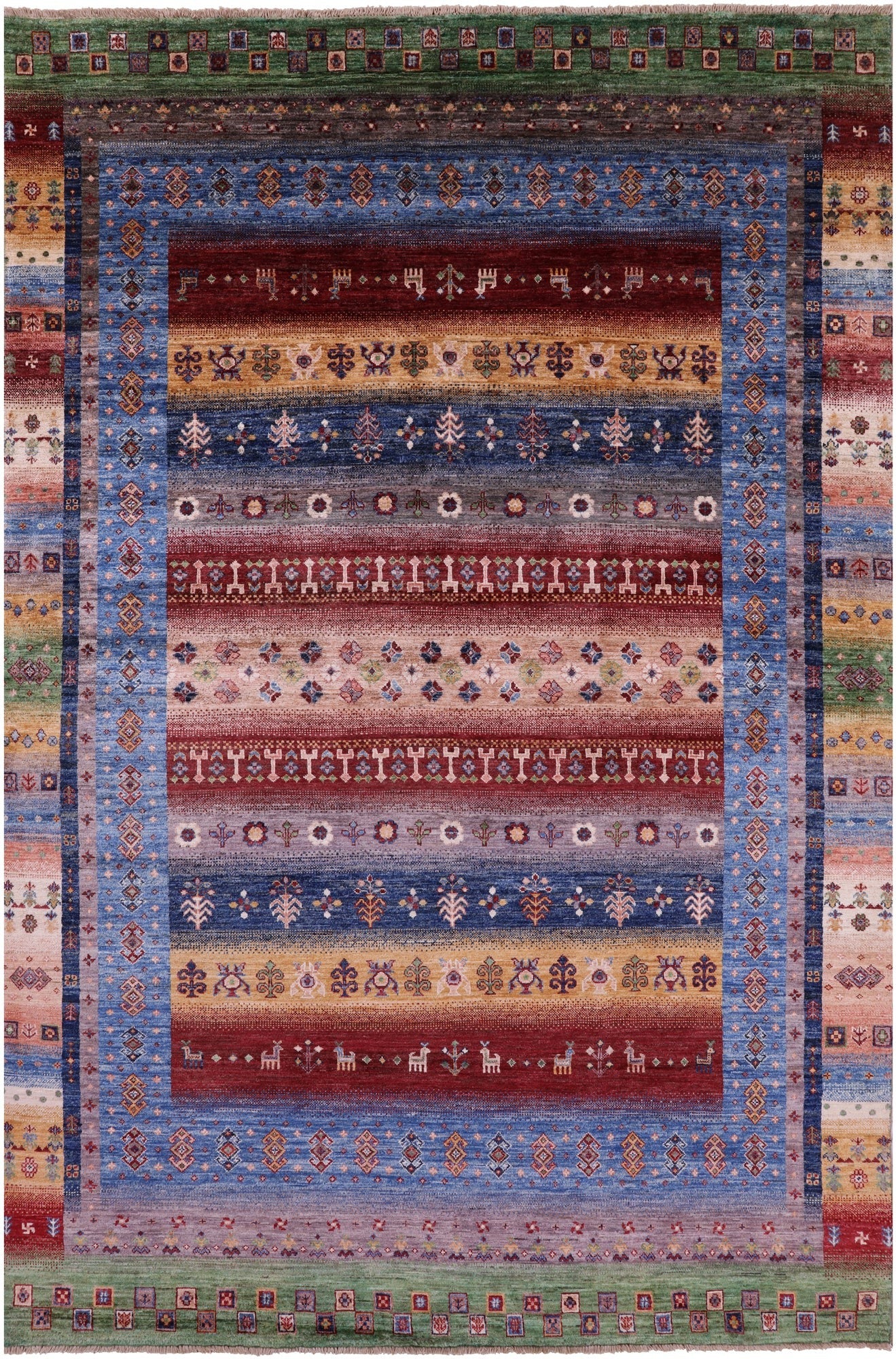 Tribal Persian Gabbeh Hand Knotted Wool Rug - 6' 8" X 10' 2" - Golden Nile