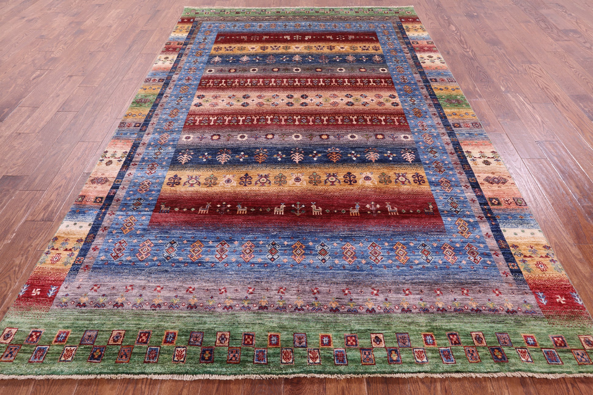 Tribal Persian Gabbeh Hand Knotted Wool Rug - 6' 8" X 10' 2" - Golden Nile