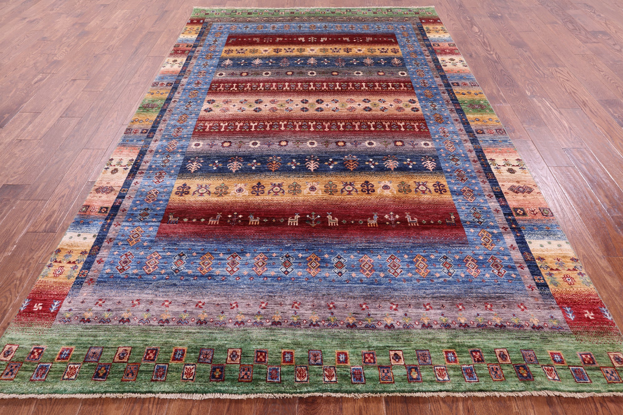 Tribal Persian Gabbeh Hand Knotted Wool Rug - 6' 8" X 10' 2" - Golden Nile