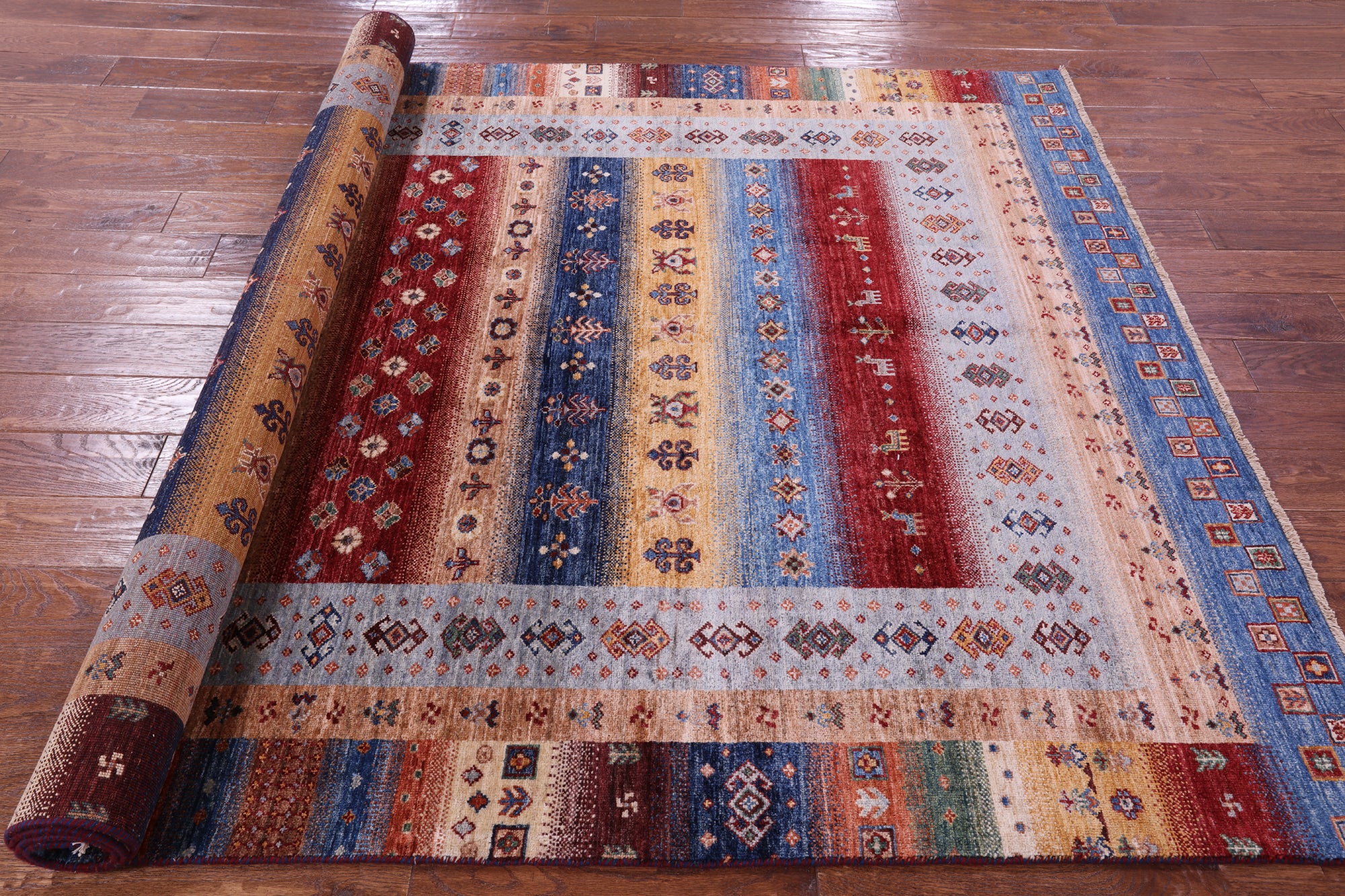Tribal Persian Gabbeh Hand Knotted Wool Rug - 6' 0" X 8' 11" - Golden Nile