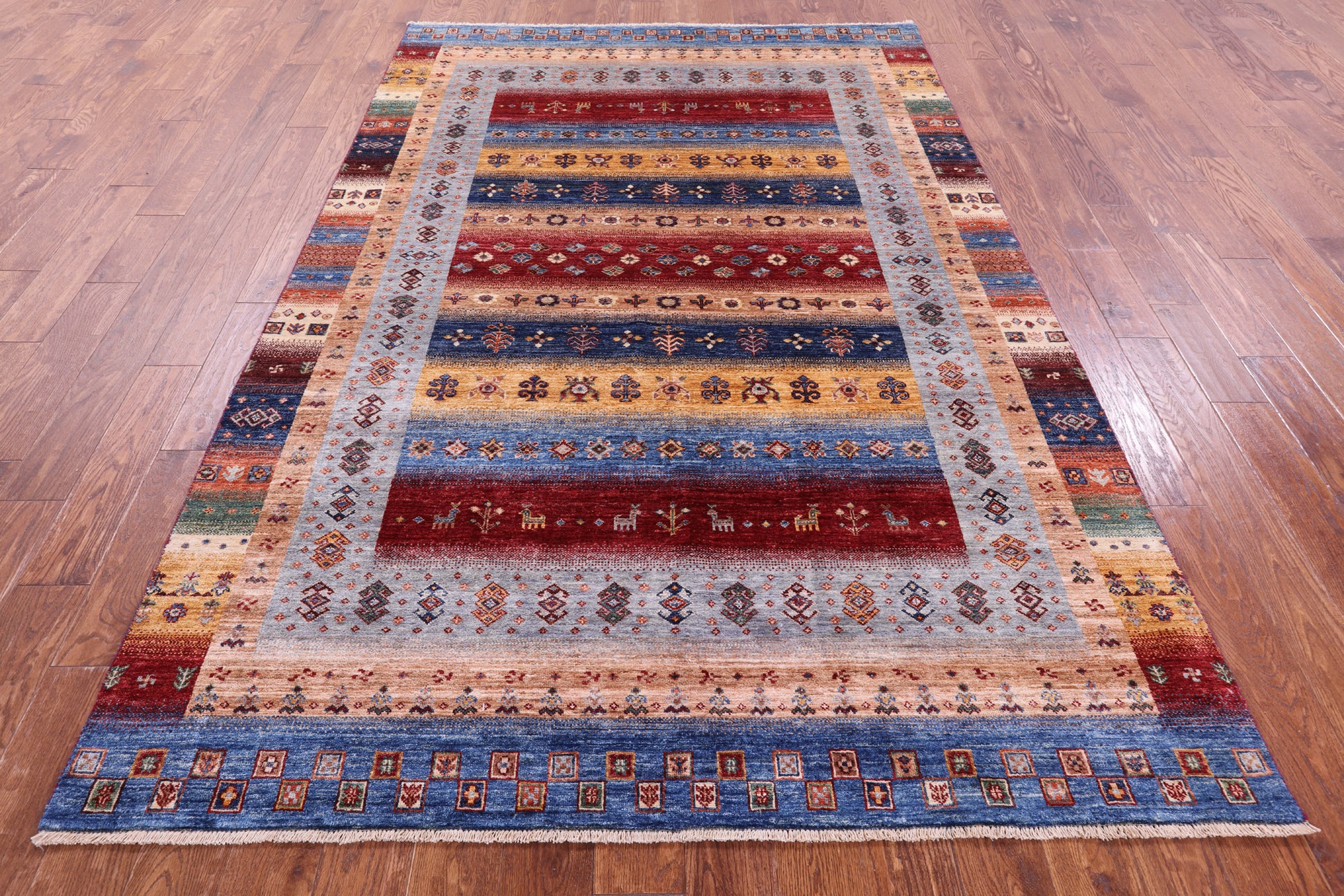 Tribal Persian Gabbeh Hand Knotted Wool Rug - 6' 0" X 8' 11" - Golden Nile