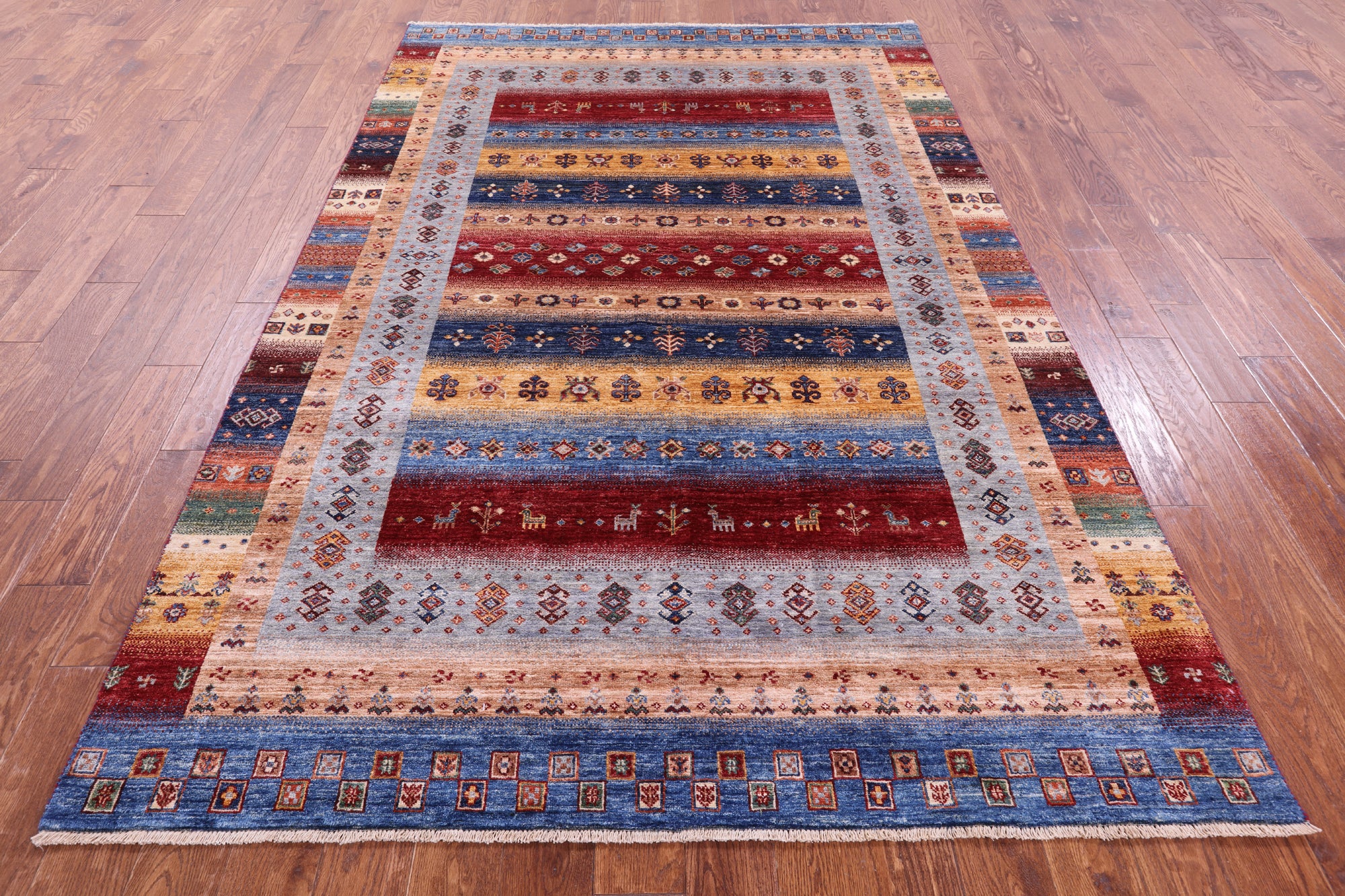 Tribal Persian Gabbeh Hand Knotted Wool Rug - 6' 0" X 8' 11" - Golden Nile