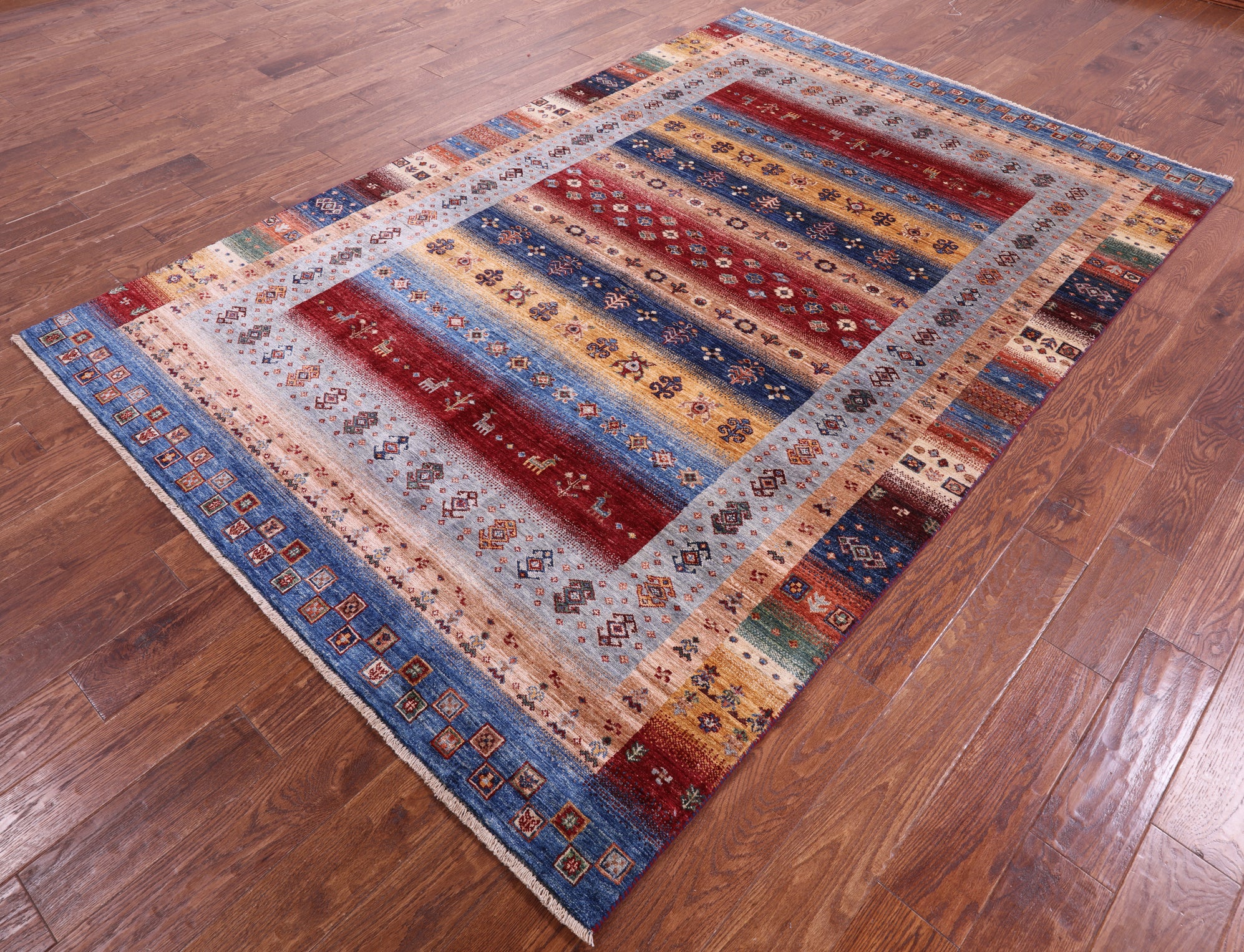 Tribal Persian Gabbeh Hand Knotted Wool Rug - 6' 0" X 8' 11" - Golden Nile