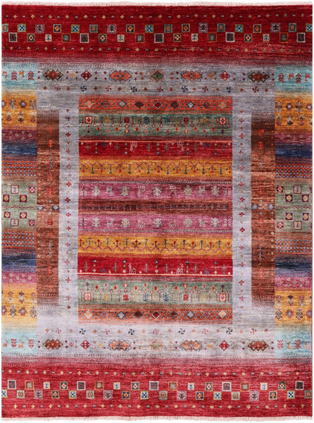 Persian Gabbeh Tribal Hand Knotted Wool Rug - 5' 1" X 6' 9" - Golden Nile
