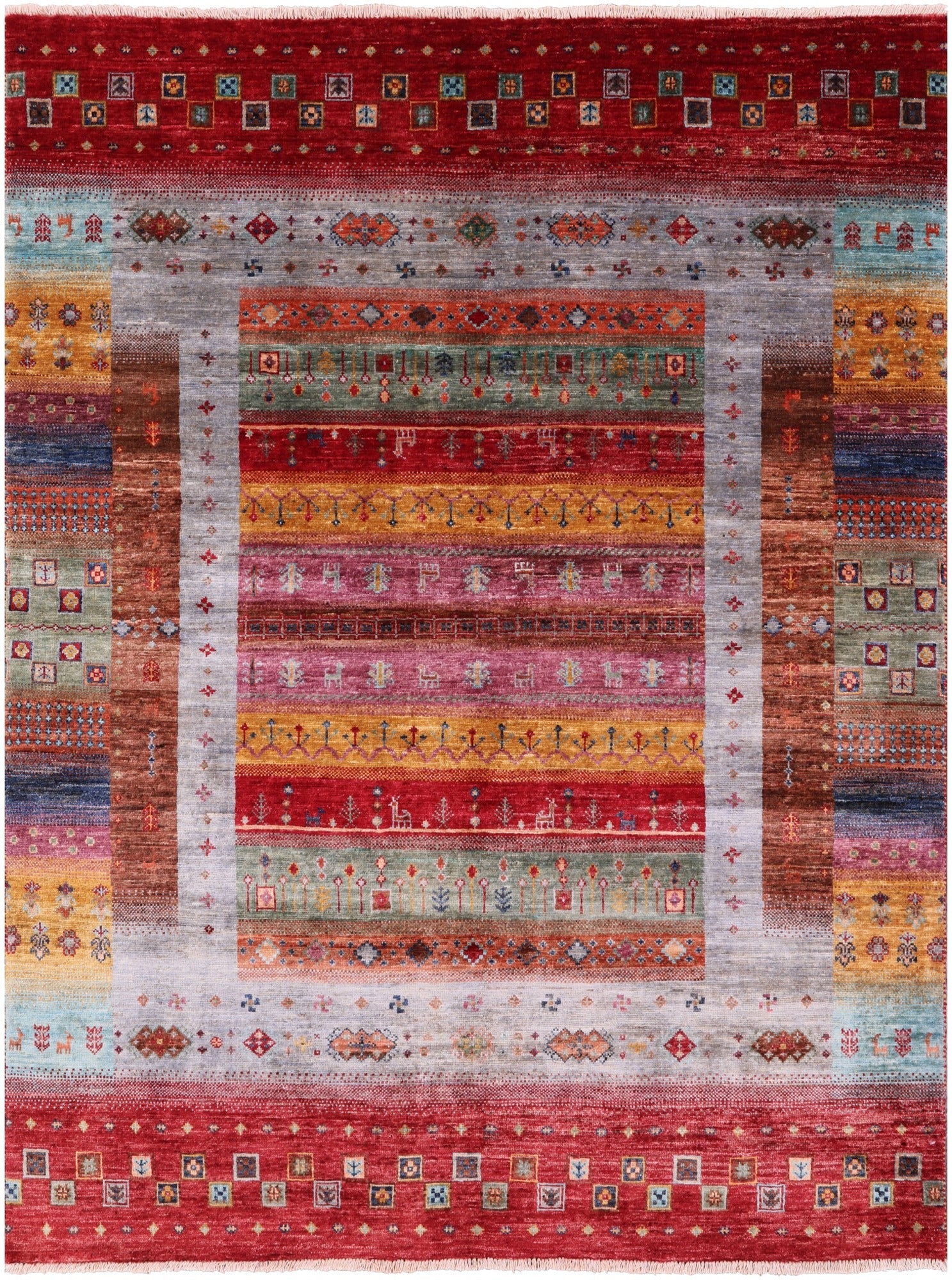 Persian Gabbeh Tribal Hand Knotted Wool Rug - 5' 1" X 6' 9" - Golden Nile