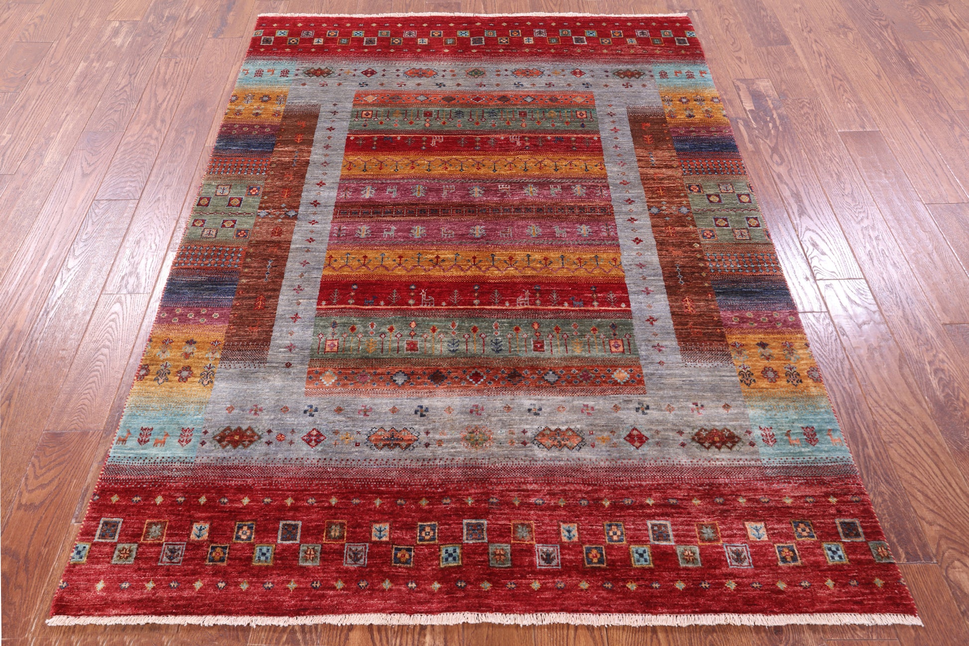 Persian Gabbeh Tribal Hand Knotted Wool Rug - 5' 1" X 6' 9" - Golden Nile