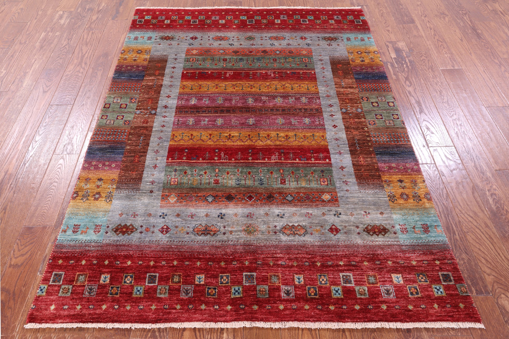 Persian Gabbeh Tribal Hand Knotted Wool Rug - 5' 1" X 6' 9" - Golden Nile