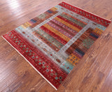 Persian Gabbeh Tribal Hand Knotted Wool Rug - 5' 1" X 6' 9" - Golden Nile