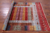 Persian Gabbeh Tribal Hand Knotted Wool Rug - 5' 1" X 6' 9" - Golden Nile