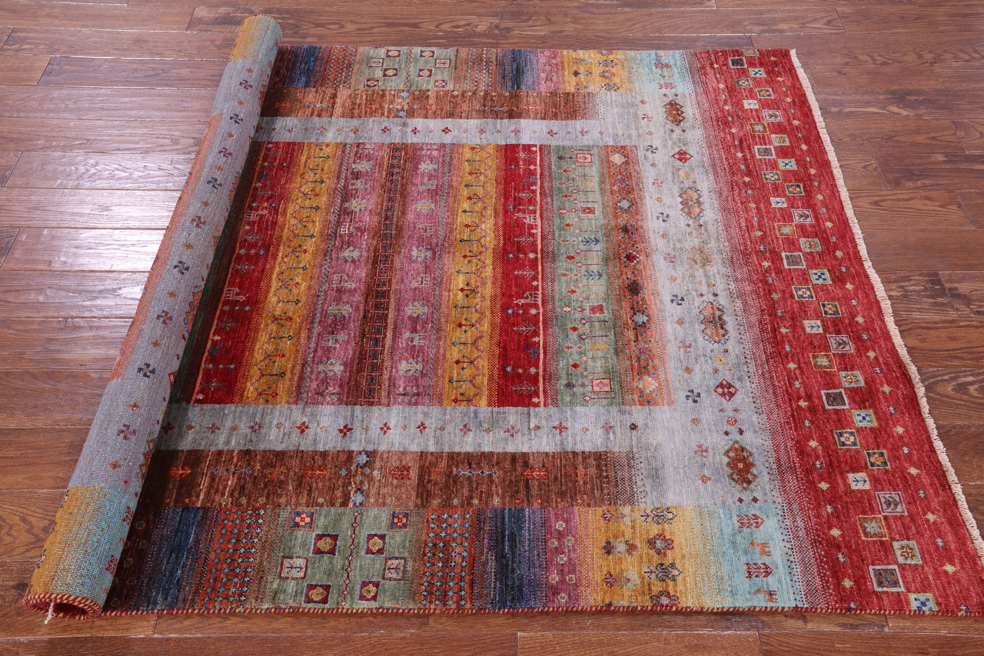 Persian Gabbeh Tribal Hand Knotted Wool Rug - 5' 1" X 6' 9" - Golden Nile
