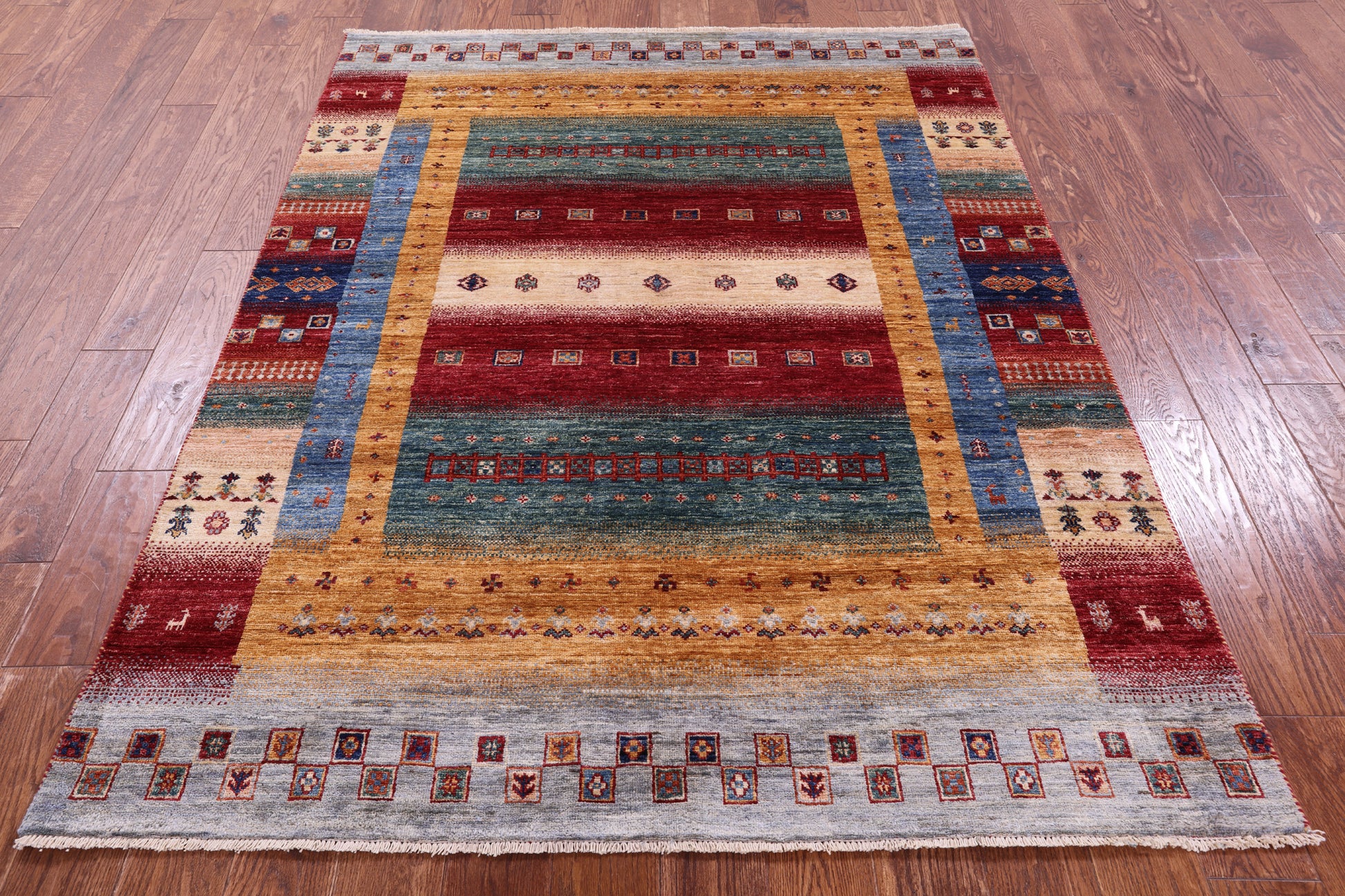 Tribal Persian Gabbeh Hand Knotted Wool Rug - 5' 1" X 6' 8" - Golden Nile