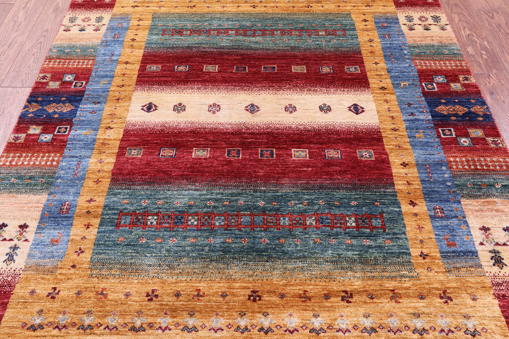 Tribal Persian Gabbeh Hand Knotted Wool Rug - 5' 1" X 6' 8" - Golden Nile