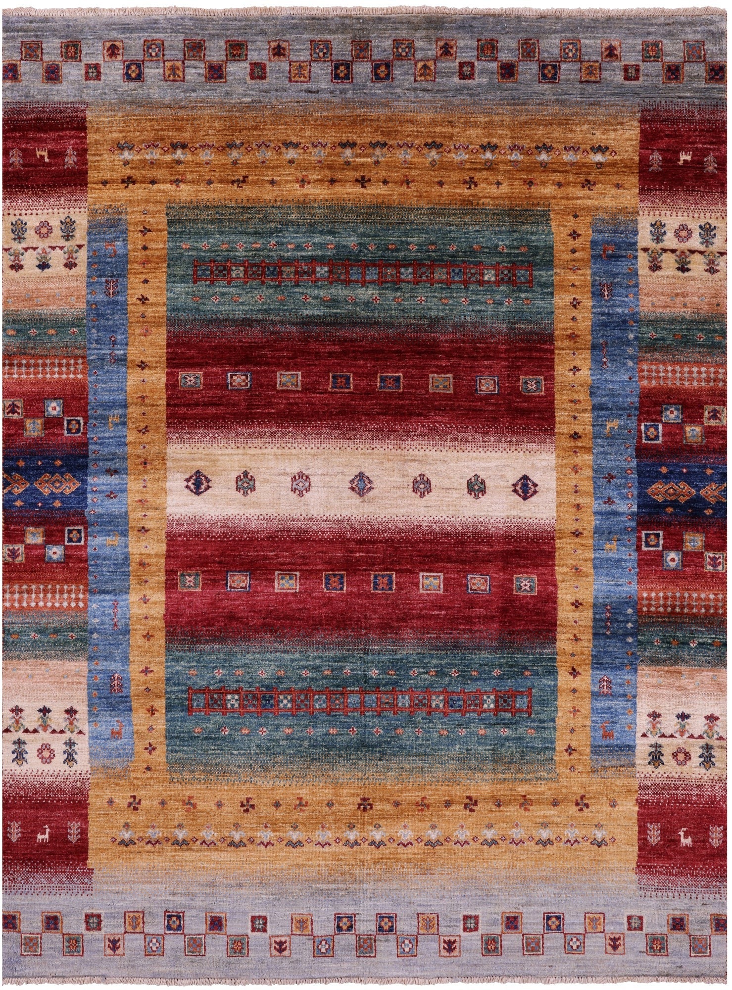Tribal Persian Gabbeh Hand Knotted Wool Rug - 5' 1" X 6' 8" - Golden Nile