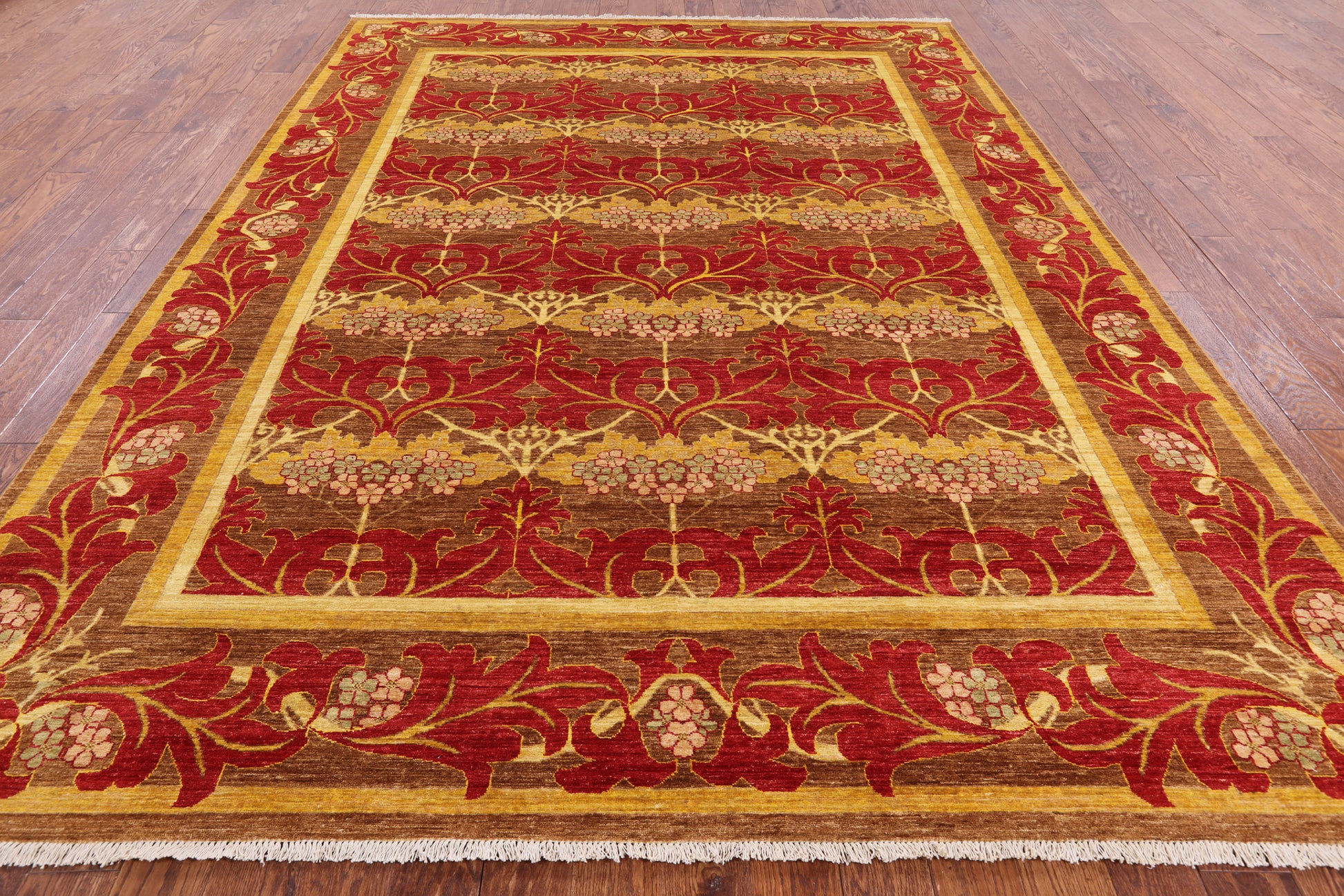 William Morris Hand Knotted Wool Area Rug - 8' 9" X 11' 7" - Golden Nile