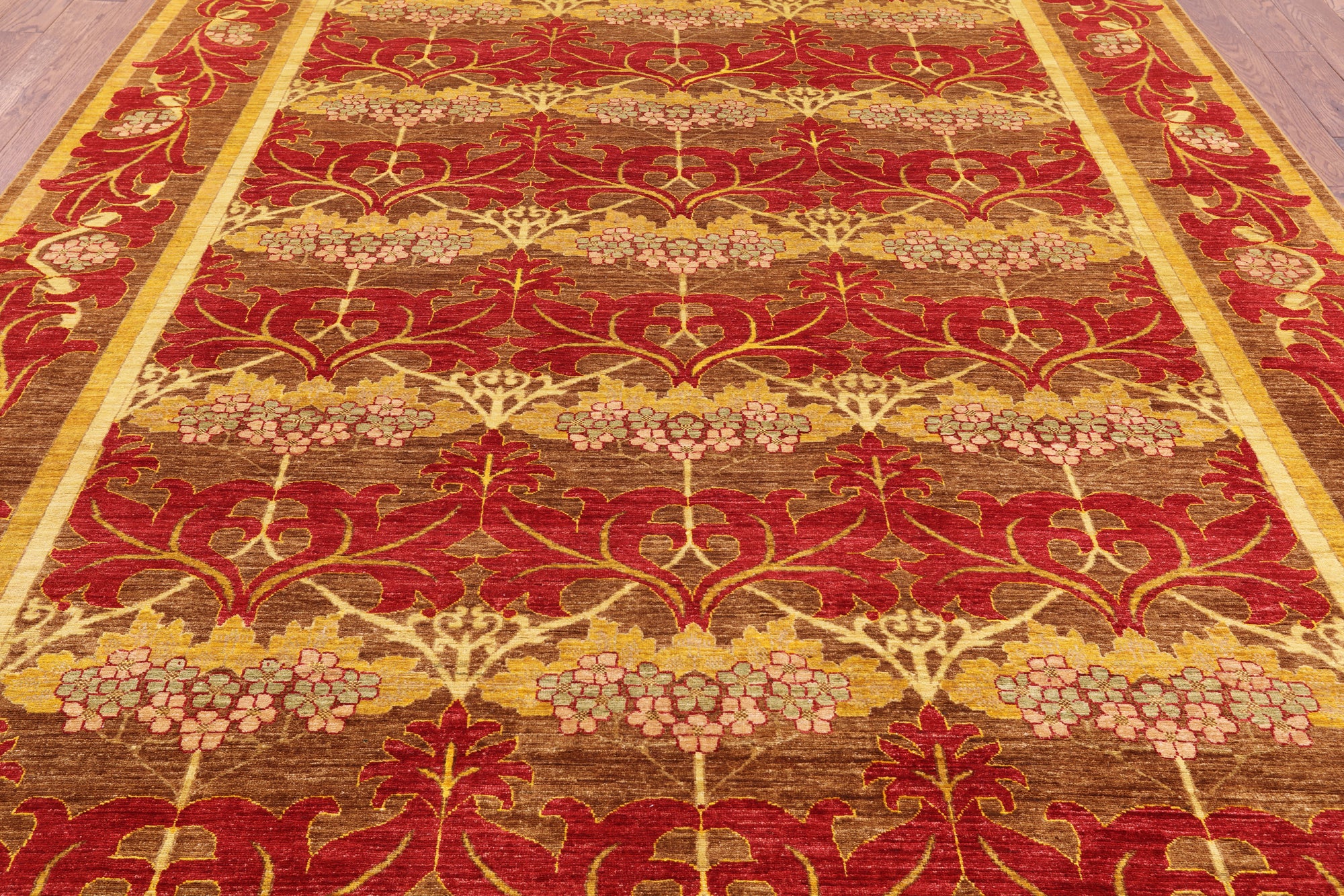 William Morris Hand Knotted Wool Area Rug - 8' 9" X 11' 7" - Golden Nile