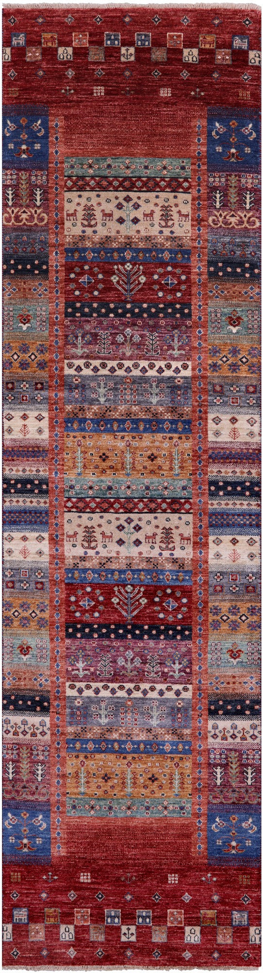 Tribal Persian Gabbeh Hand Knotted Wool Runner Rug - 2' 9" X 10' 2" - Golden Nile