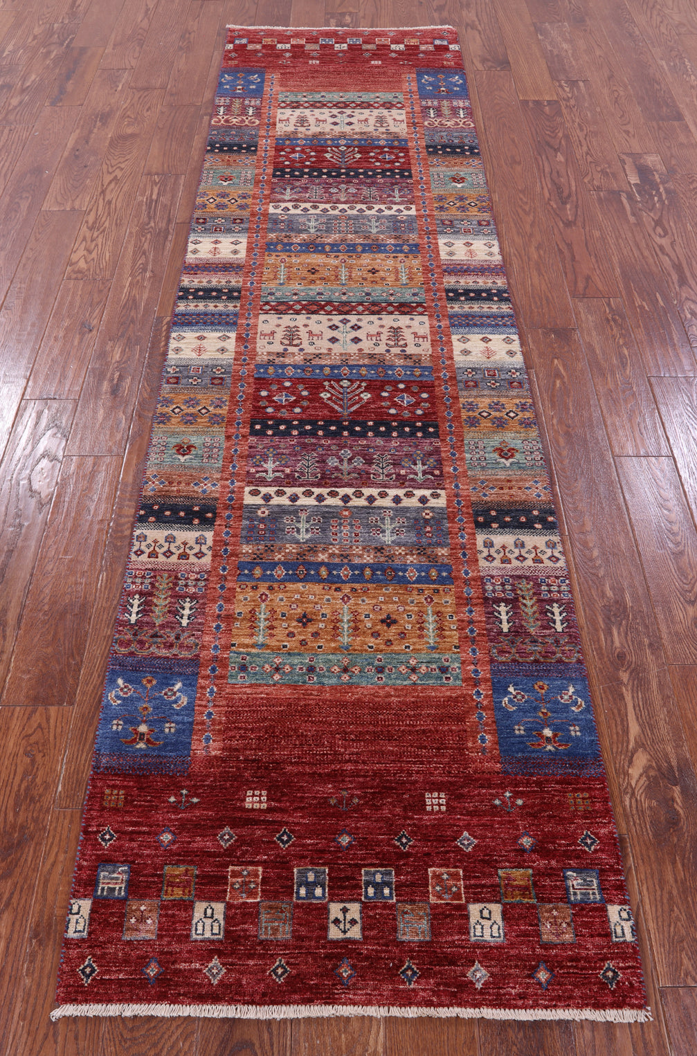 Tribal Persian Gabbeh Hand Knotted Wool Runner Rug - 2' 9" X 10' 2" - Golden Nile