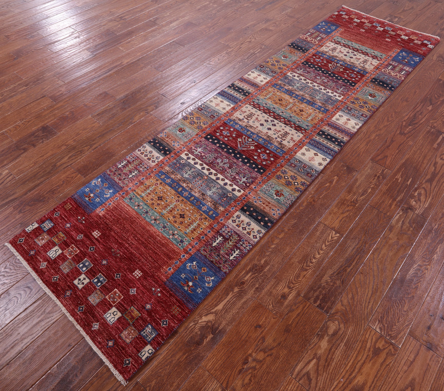 Tribal Persian Gabbeh Hand Knotted Wool Runner Rug - 2' 9" X 10' 2" - Golden Nile