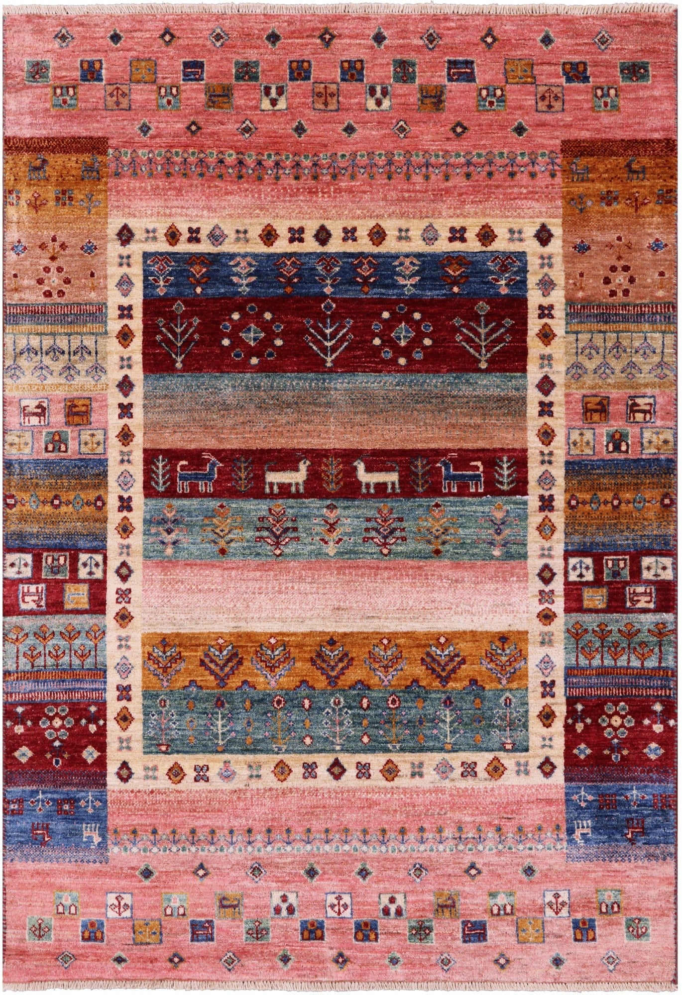 Tribal Persian Gabbeh Hand Knotted Wool Rug - 3' 10" X 5' 6" - Golden Nile