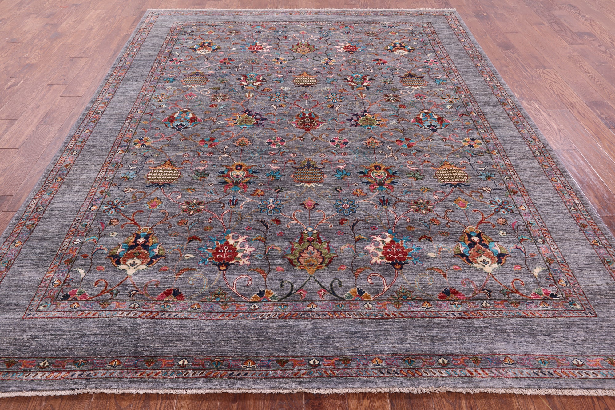 Grey Peshawar Hand Knotted Wool Rug - 8' 2" X 9' 11" - Golden Nile