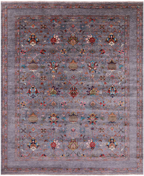 Grey Peshawar Hand Knotted Wool Rug - 8' 2" X 9' 11" - Golden Nile