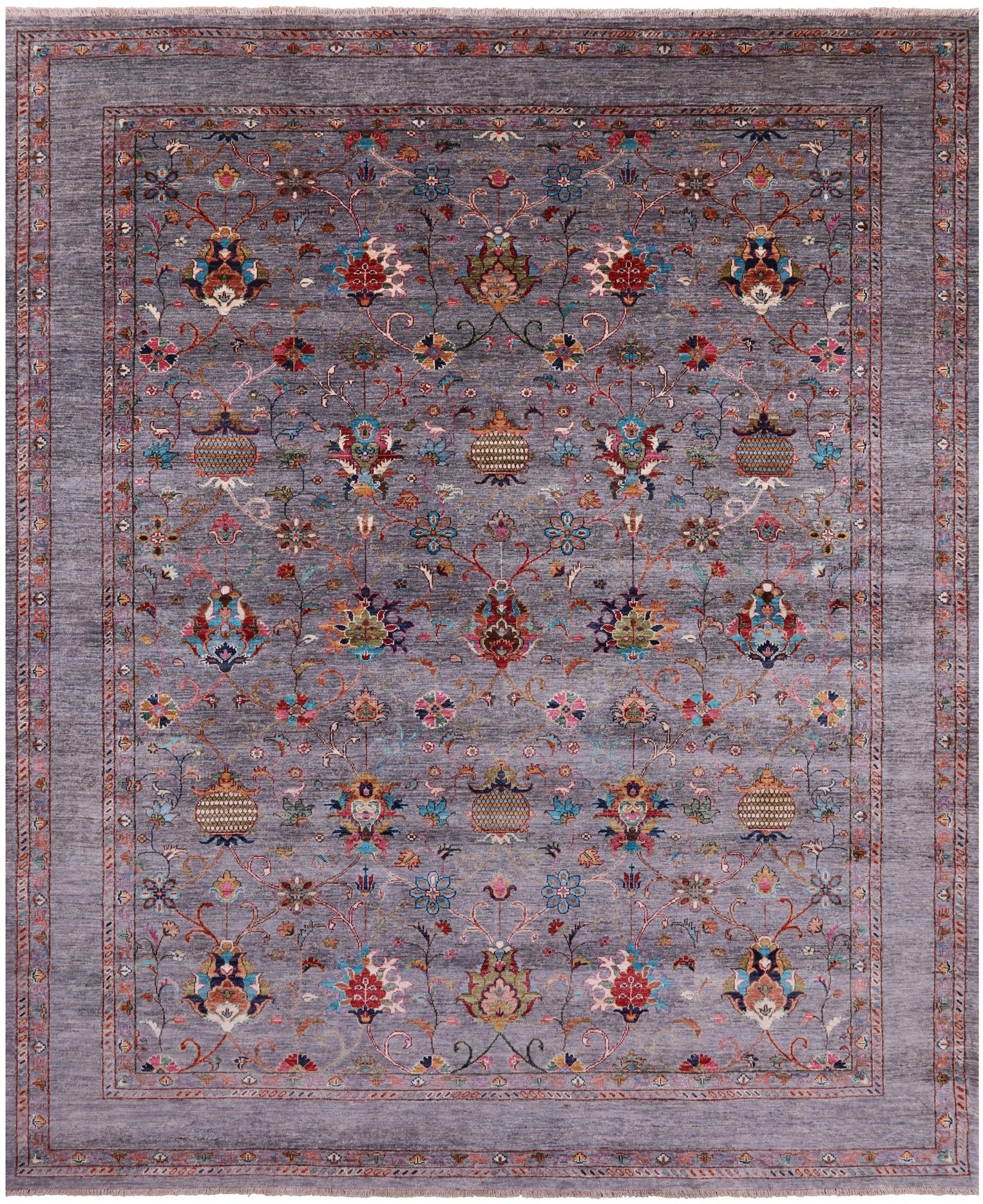 Grey Peshawar Hand Knotted Wool Rug - 8' 2" X 9' 11" - Golden Nile
