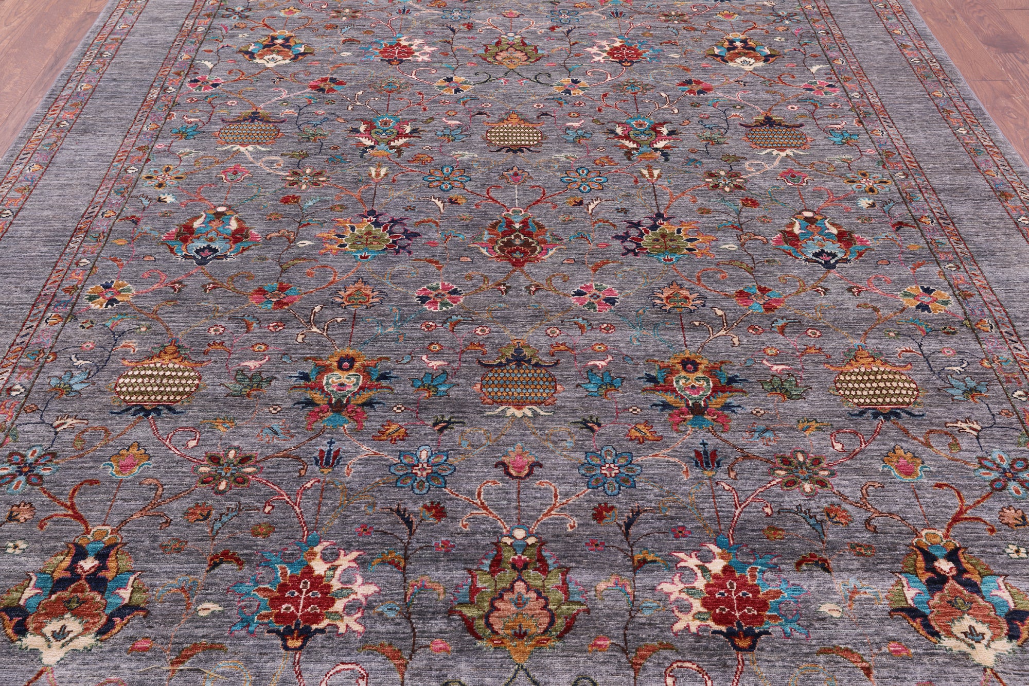 Grey Peshawar Hand Knotted Wool Rug - 8' 2" X 9' 11" - Golden Nile