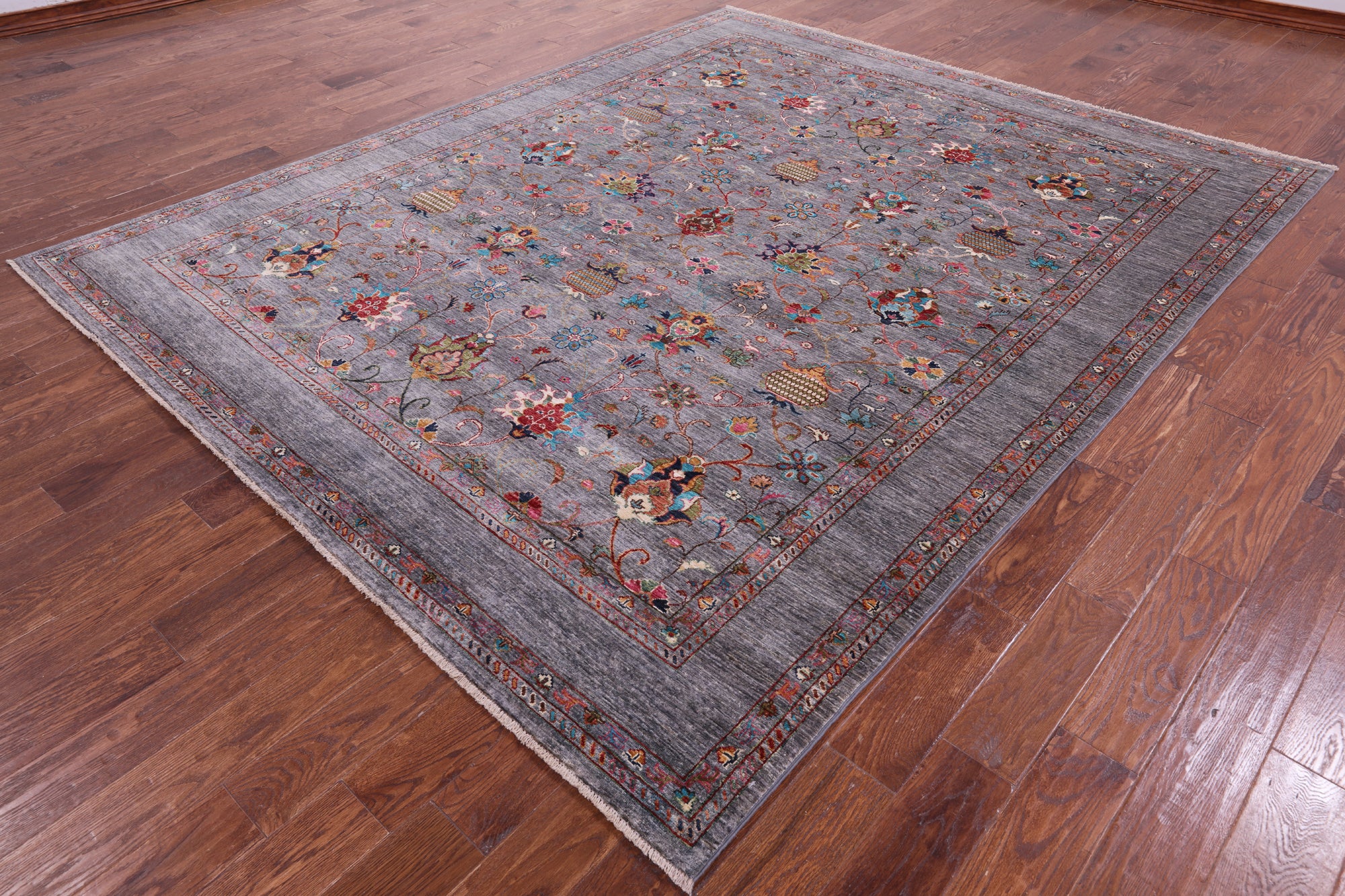 Grey Peshawar Hand Knotted Wool Rug - 8' 2" X 9' 11" - Golden Nile