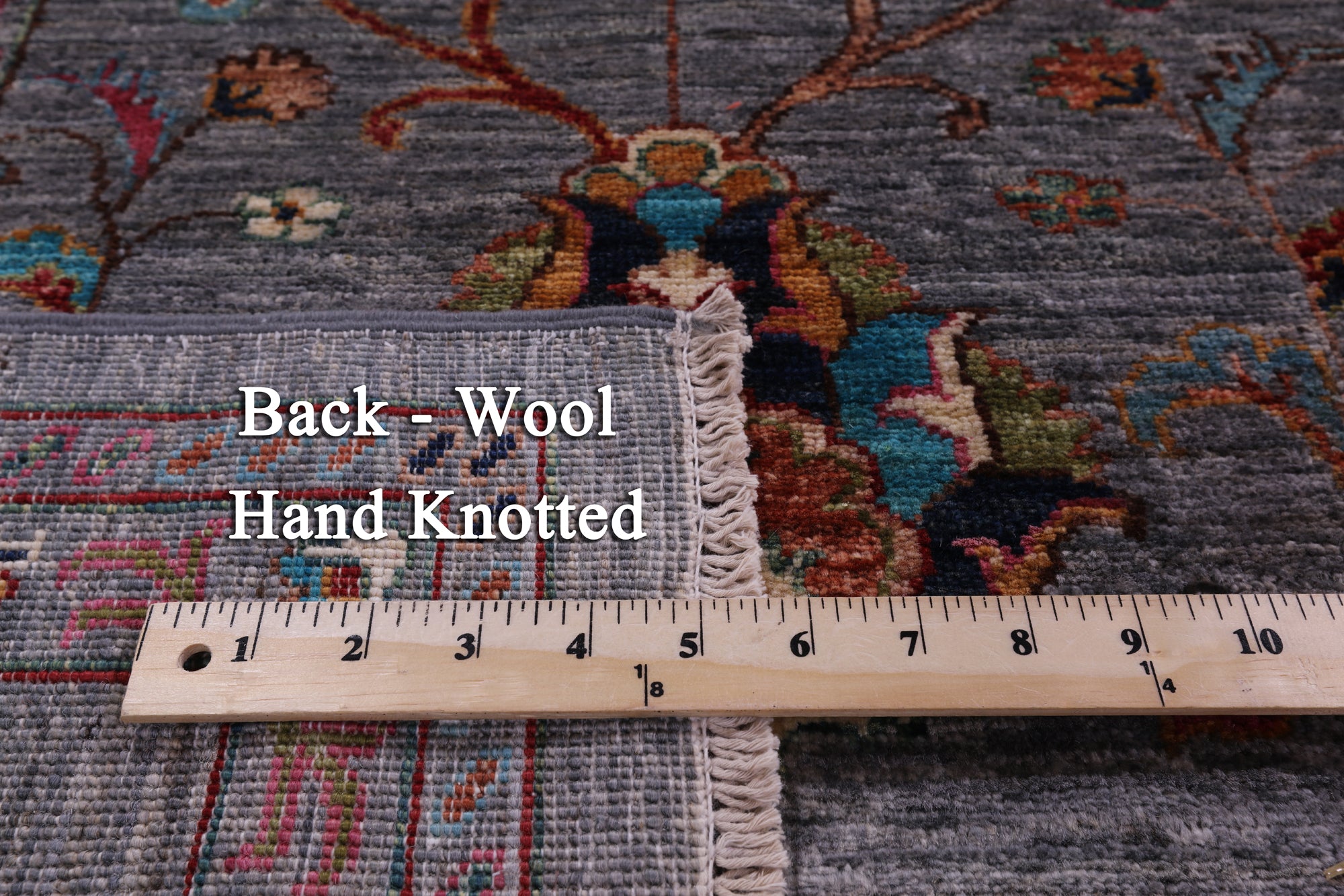Grey Peshawar Hand Knotted Wool Rug - 8' 2" X 9' 11" - Golden Nile