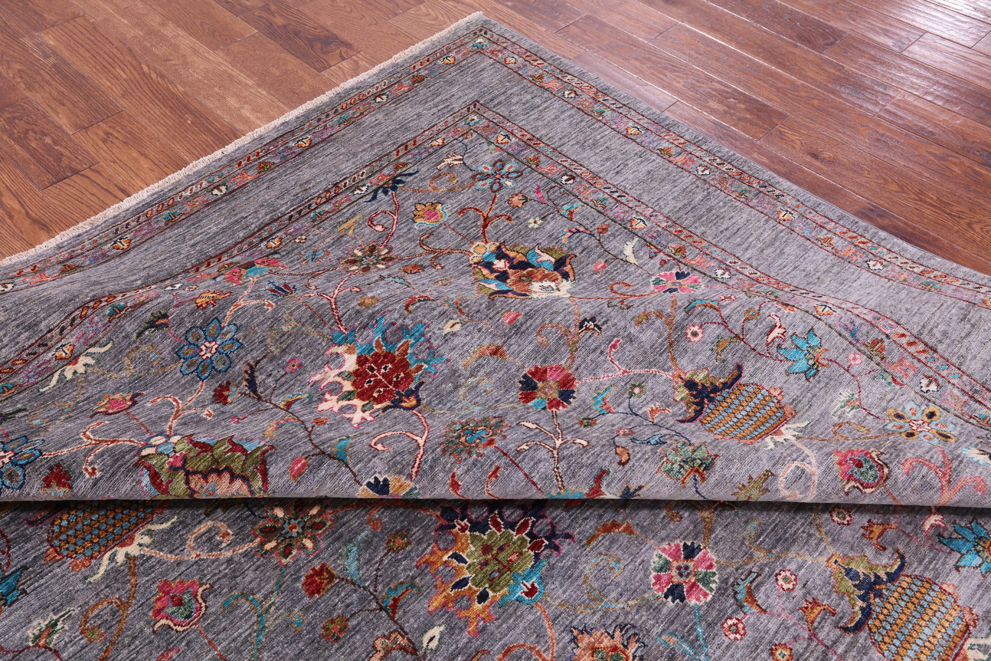 Grey Peshawar Hand Knotted Wool Rug - 8' 2" X 9' 11" - Golden Nile