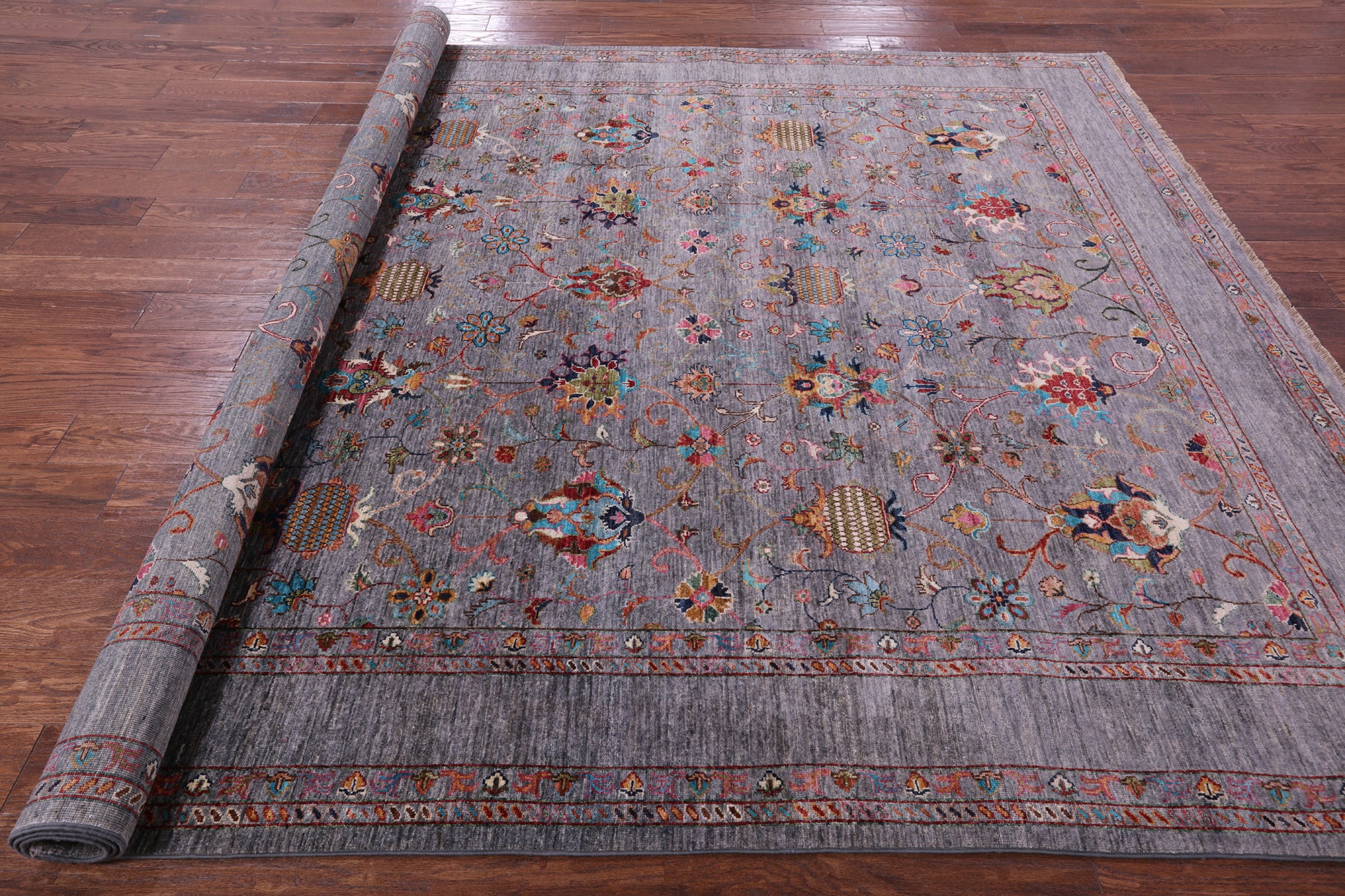 Grey Peshawar Hand Knotted Wool Rug - 8' 2" X 9' 11" - Golden Nile