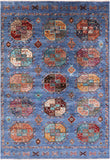 Blue Turkmen Ersari Handmade Wool Rug - 5' 7" X 8' 2" - Golden Nile