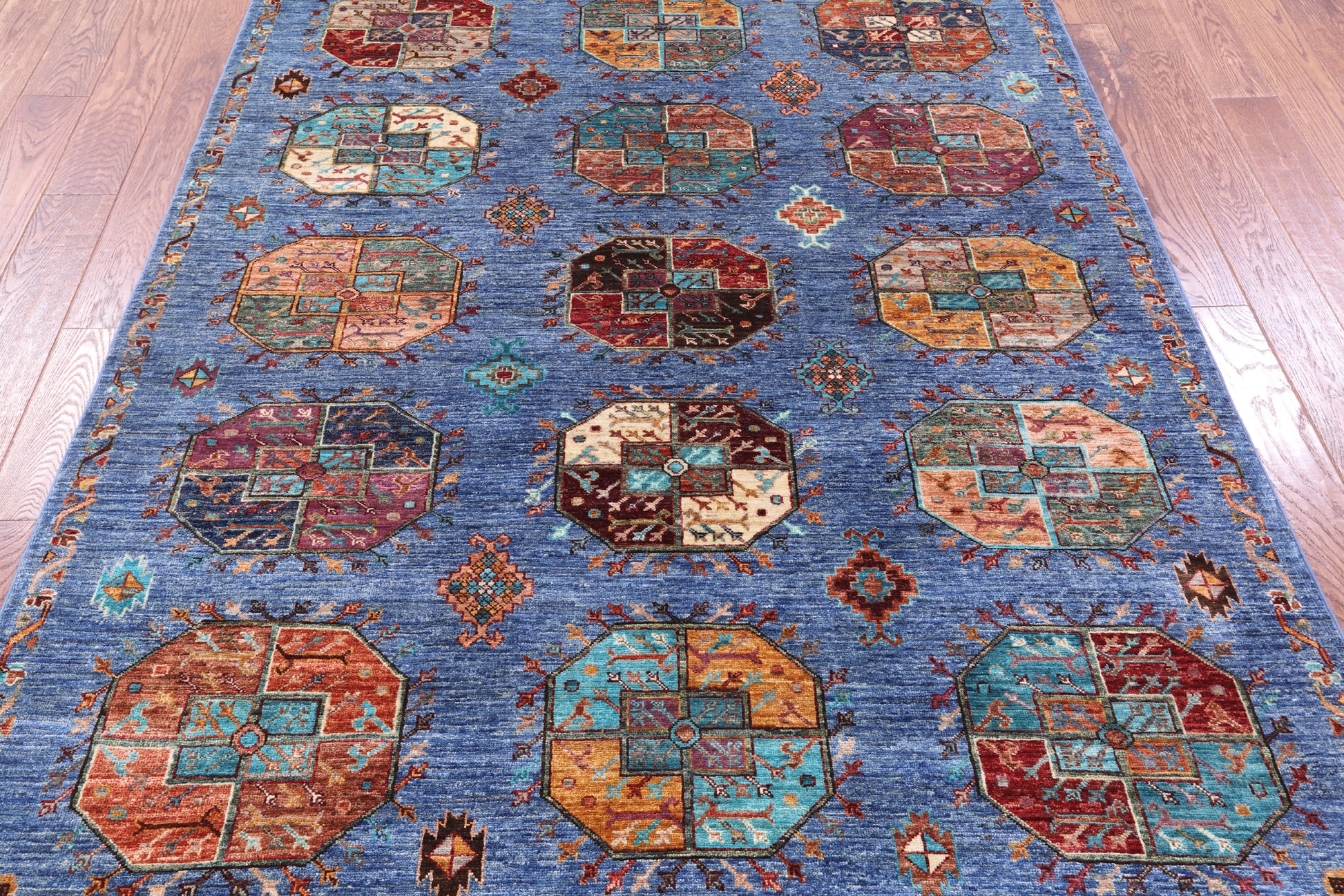 Blue Turkmen Ersari Handmade Wool Rug - 5' 7" X 8' 2" - Golden Nile
