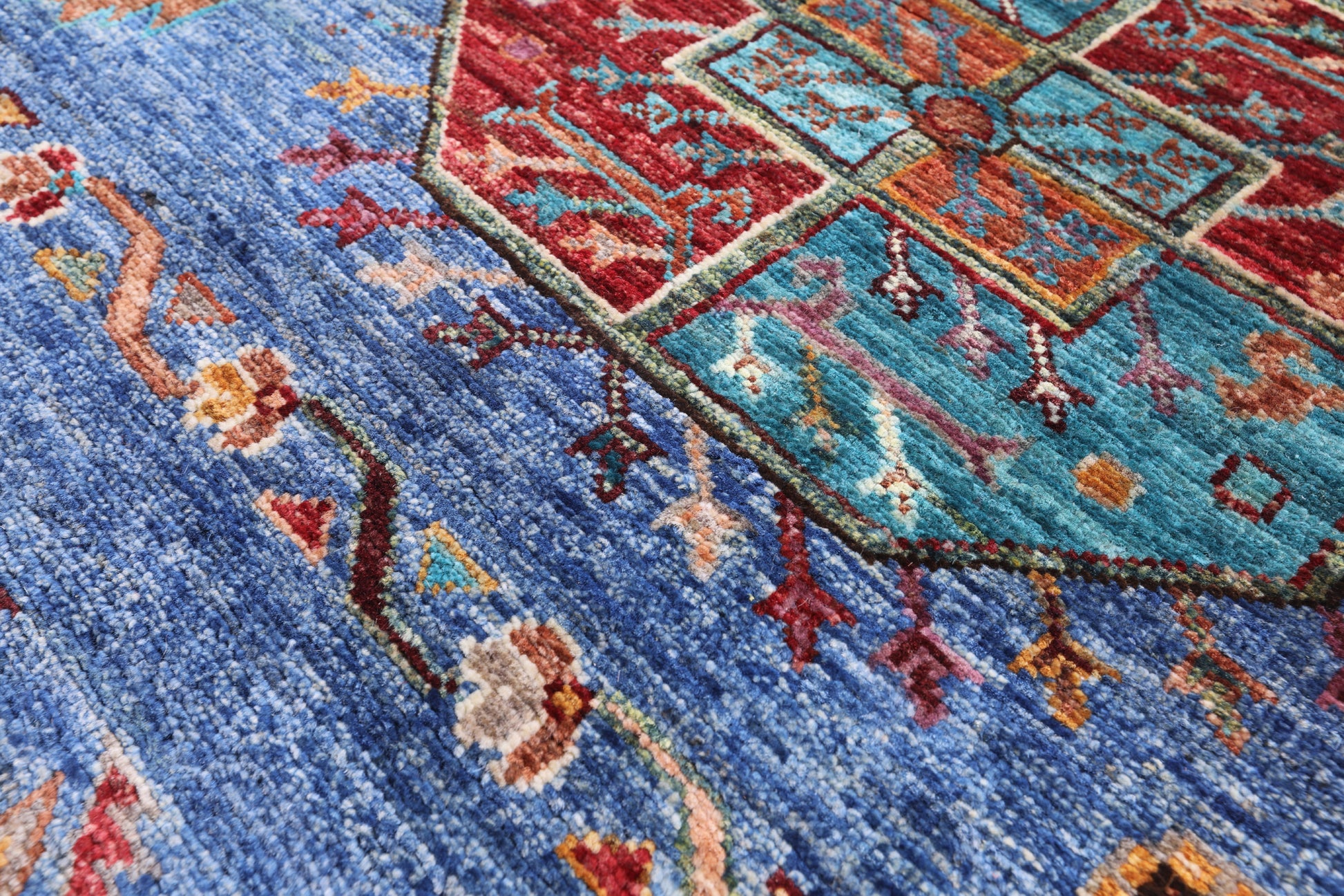 Blue Turkmen Ersari Handmade Wool Rug - 5' 7" X 8' 2" - Golden Nile