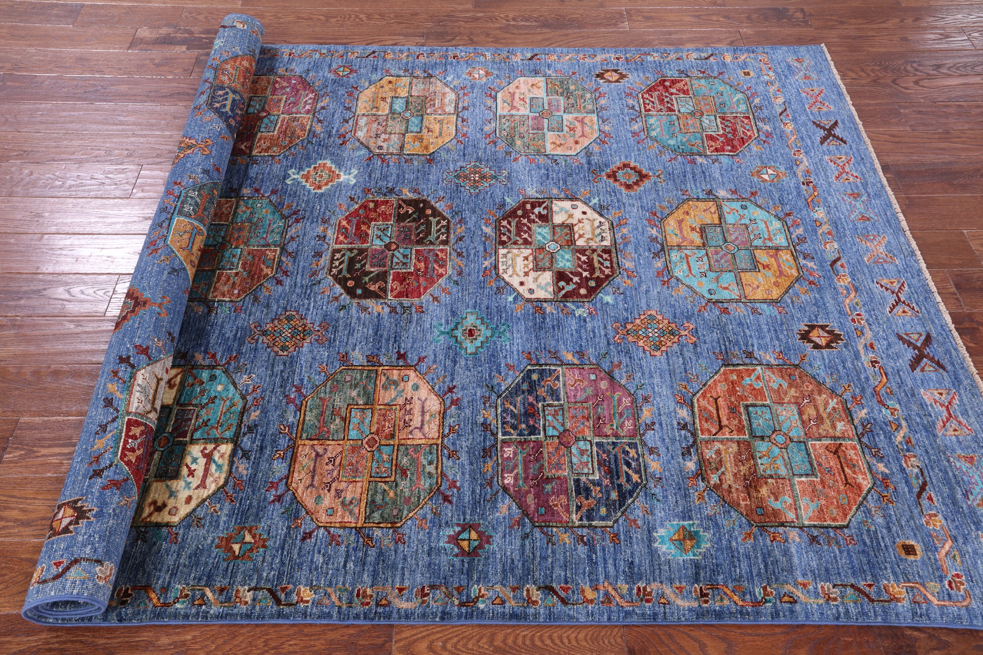 Blue Turkmen Ersari Handmade Wool Rug - 5' 7" X 8' 2" - Golden Nile