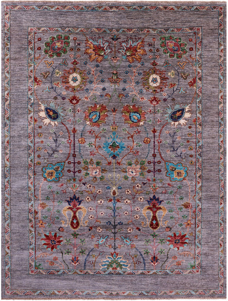 Grey Peshawar Hand Knotted Wool Rug - 5' 1" X 6' 9" - Golden Nile