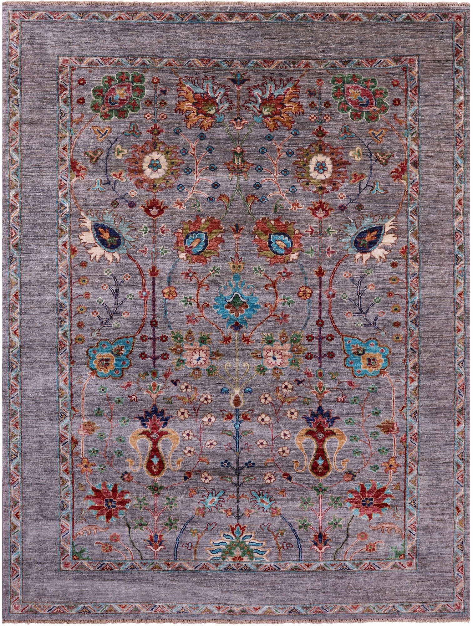 Grey Peshawar Hand Knotted Wool Rug - 5' 1" X 6' 9" - Golden Nile