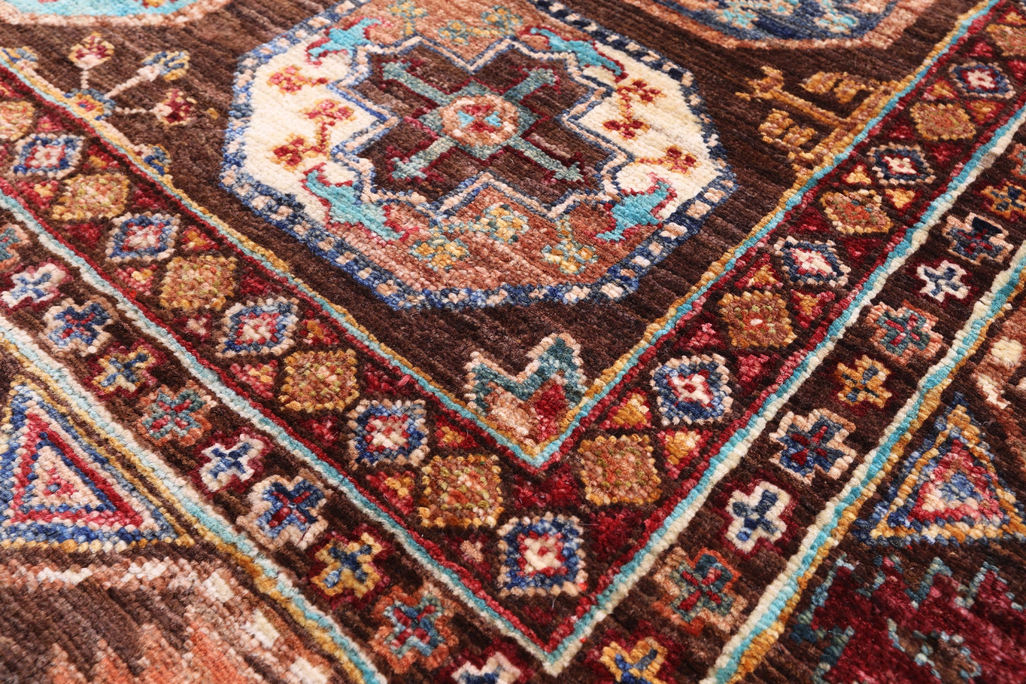 Brown Turkmen Ersari Handmade Wool Rug - 5' 8" X 8' 4" - Golden Nile