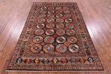 Brown Turkmen Ersari Handmade Wool Rug - 5' 8" X 8' 4" - Golden Nile