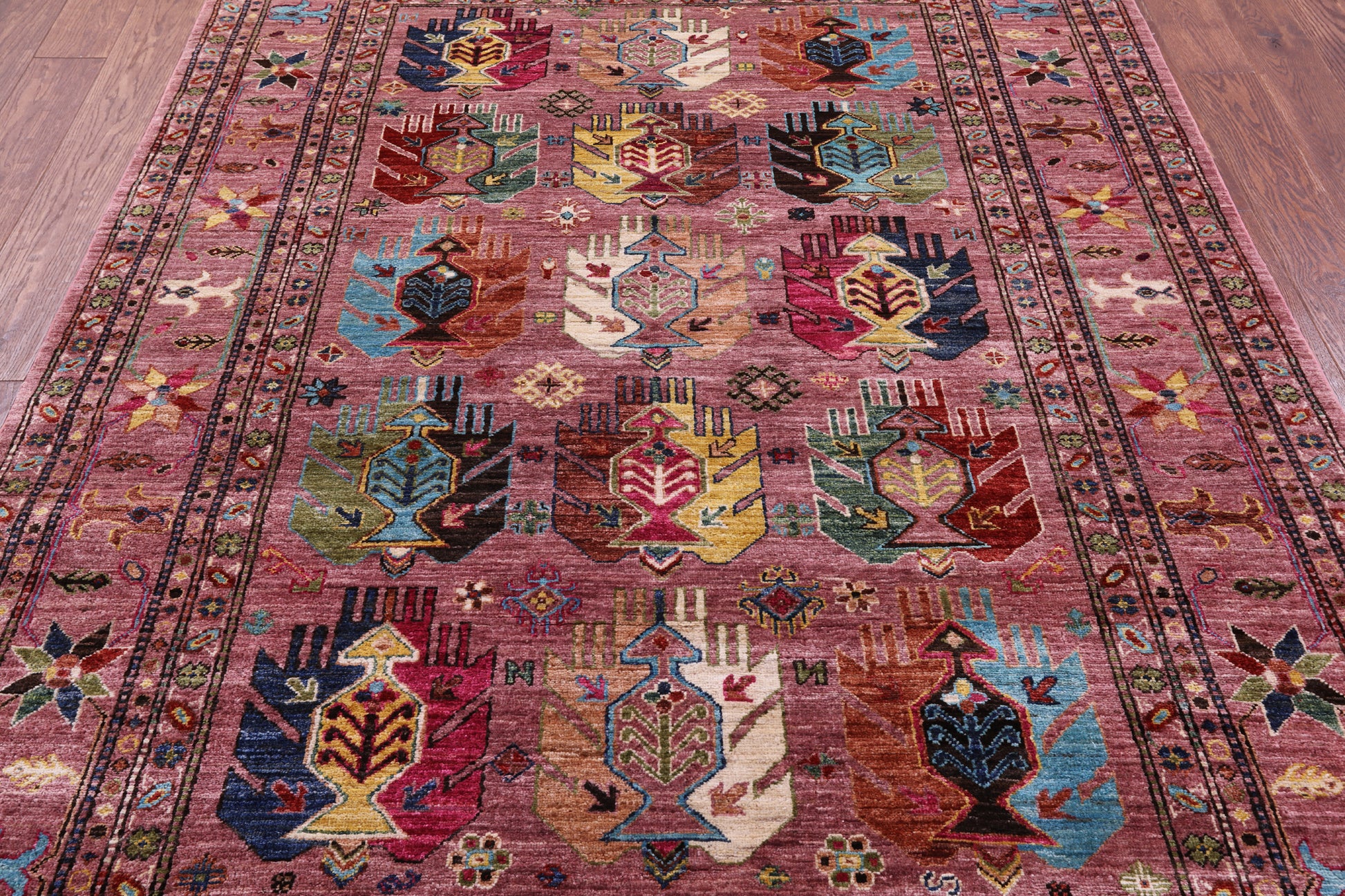 Pink Turkmen Ersari Hand Knotted Wool Rug - 5' 9" X 8' 1" - Golden Nile