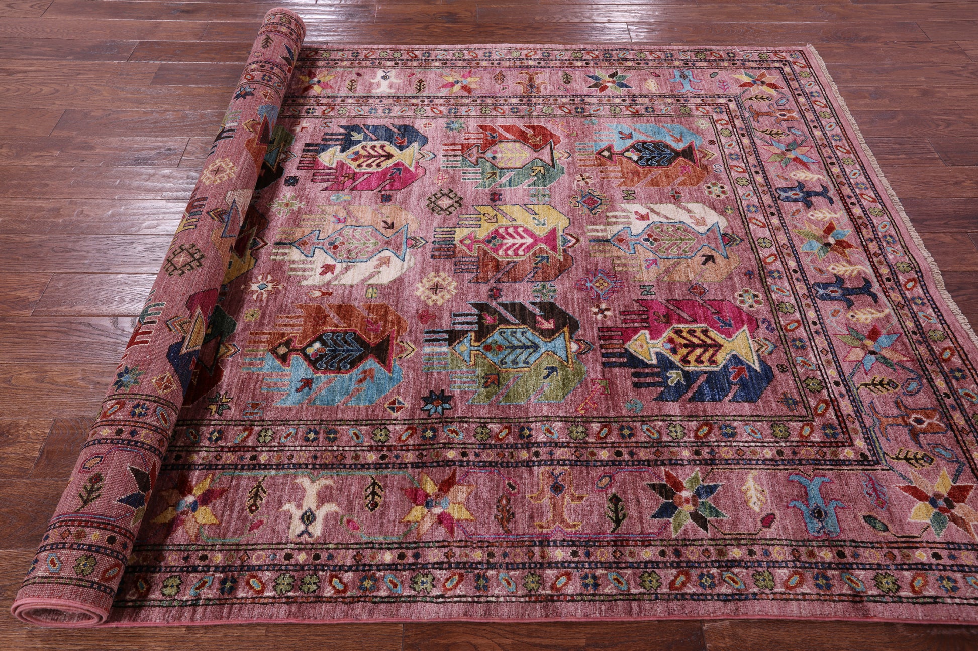 Pink Turkmen Ersari Hand Knotted Wool Rug - 5' 9" X 8' 1" - Golden Nile