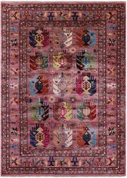 Pink Turkmen Ersari Hand Knotted Wool Rug - 5' 9" X 8' 1" - Golden Nile