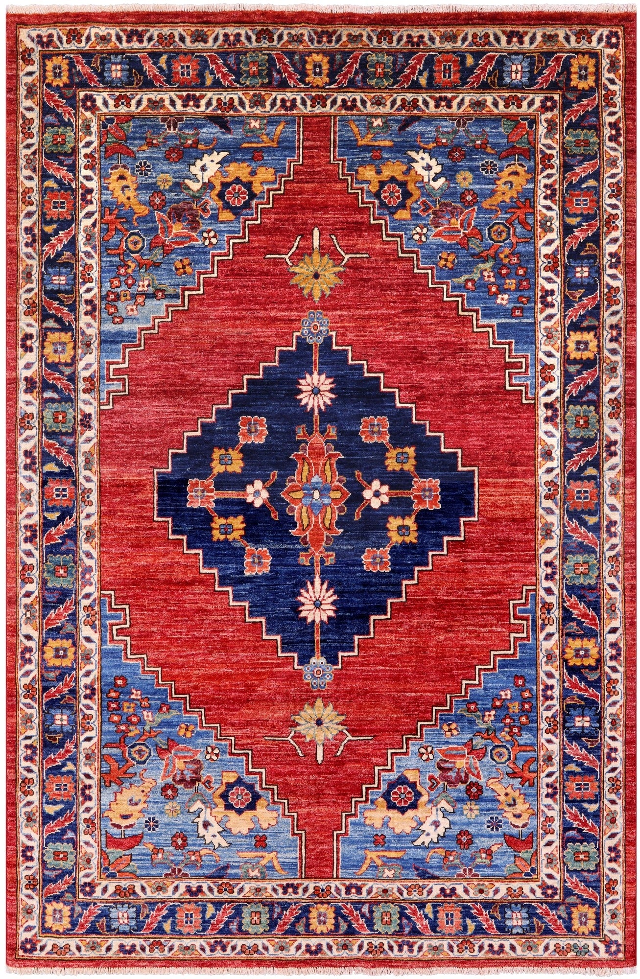 Red Persian Fine Serapi Hand Knotted Wool Rug - 5' 9" X 8' 10" - Golden Nile