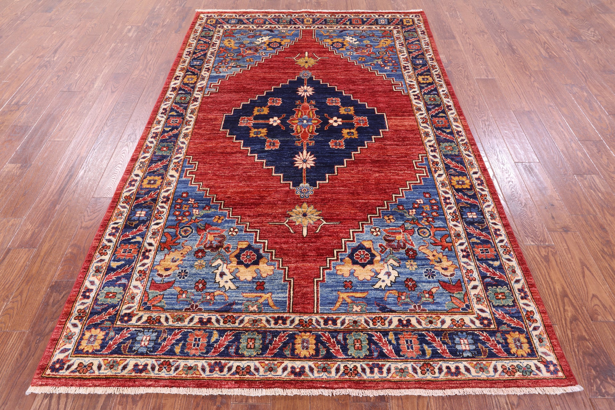 Red Persian Fine Serapi Hand Knotted Wool Rug - 5' 9" X 8' 10" - Golden Nile