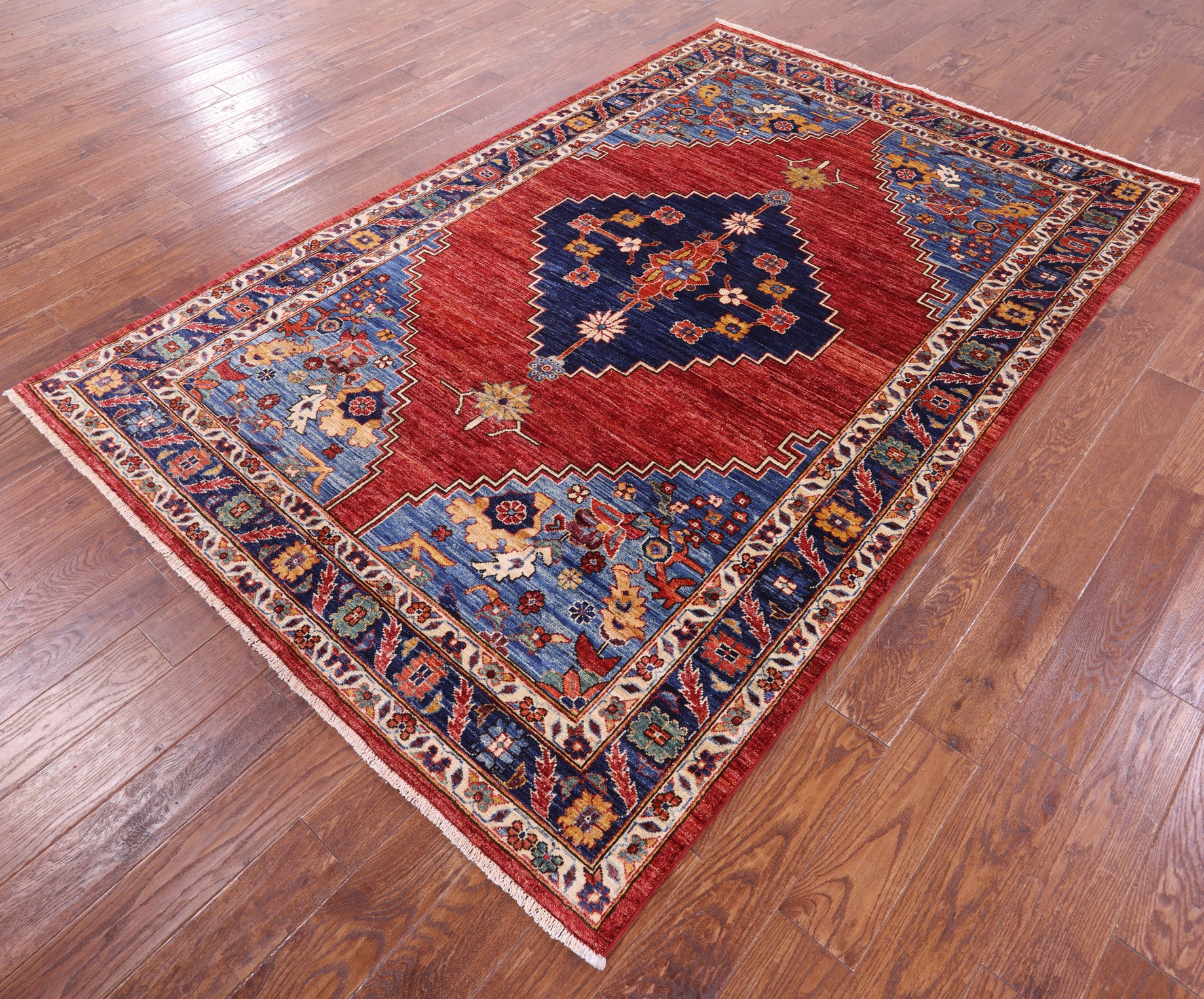Red Persian Fine Serapi Hand Knotted Wool Rug - 5' 9" X 8' 10" - Golden Nile