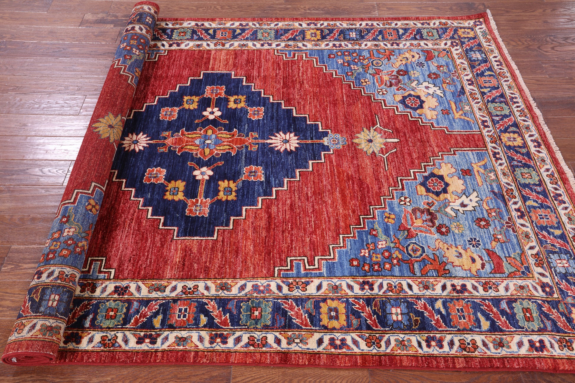 Red Persian Fine Serapi Hand Knotted Wool Rug - 5' 9" X 8' 10" - Golden Nile